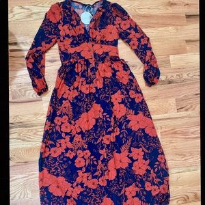 Long V neck Maxi Floral Dress